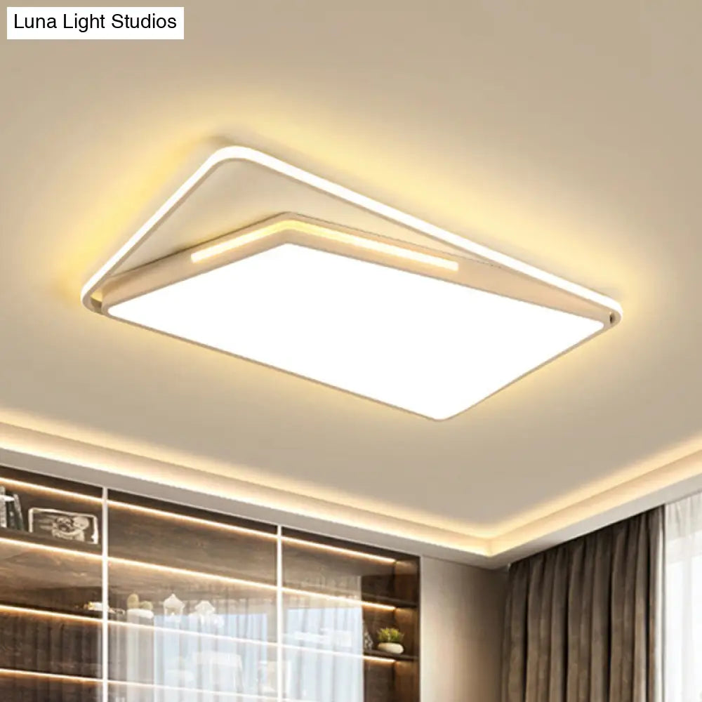 Modern Rectangle Ceiling Mounted Led Flush Light Fixture For Living Room - Black/White With