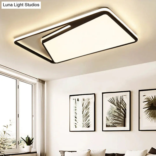 Modern Rectangle Ceiling Mounted Led Flush Light Fixture For Living Room - Black/White With