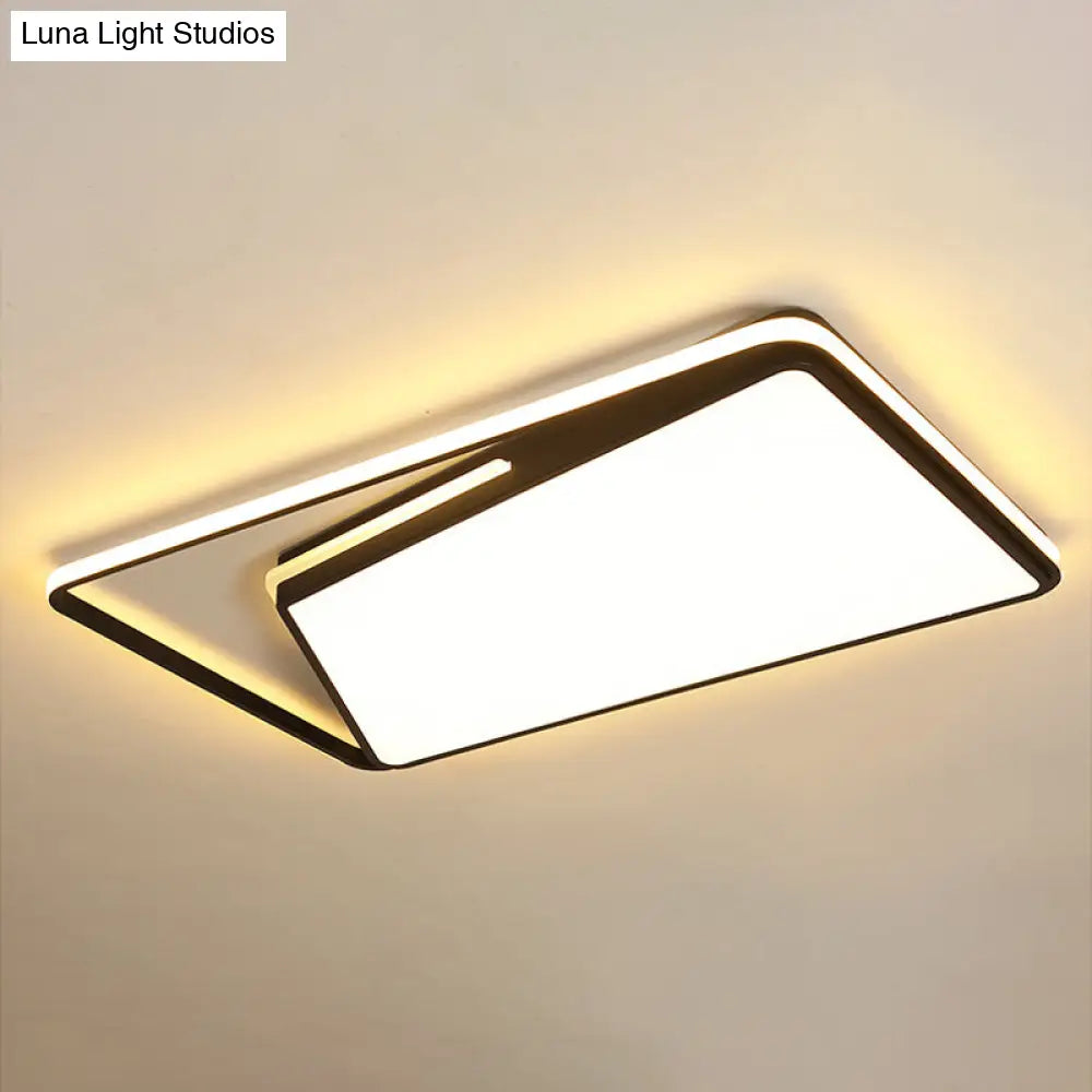 Modern Rectangle Ceiling Mounted Led Flush Light Fixture For Living Room - Black/White With