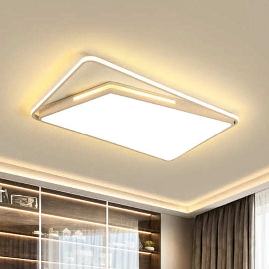 Modern Rectangle Ceiling Mounted Led Flush Light Fixture For Living Room - Black/White With