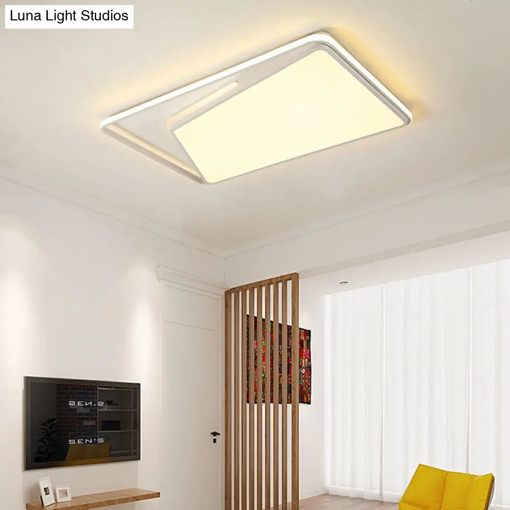 Modern Rectangle Ceiling Mounted Led Flush Light Fixture For Living Room - Black/White With