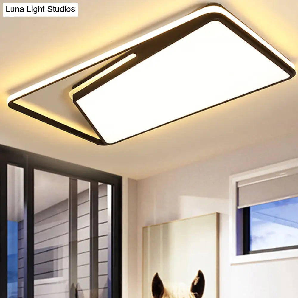 Modern Rectangle Ceiling Mounted Led Flush Light Fixture For Living Room - Black/White With