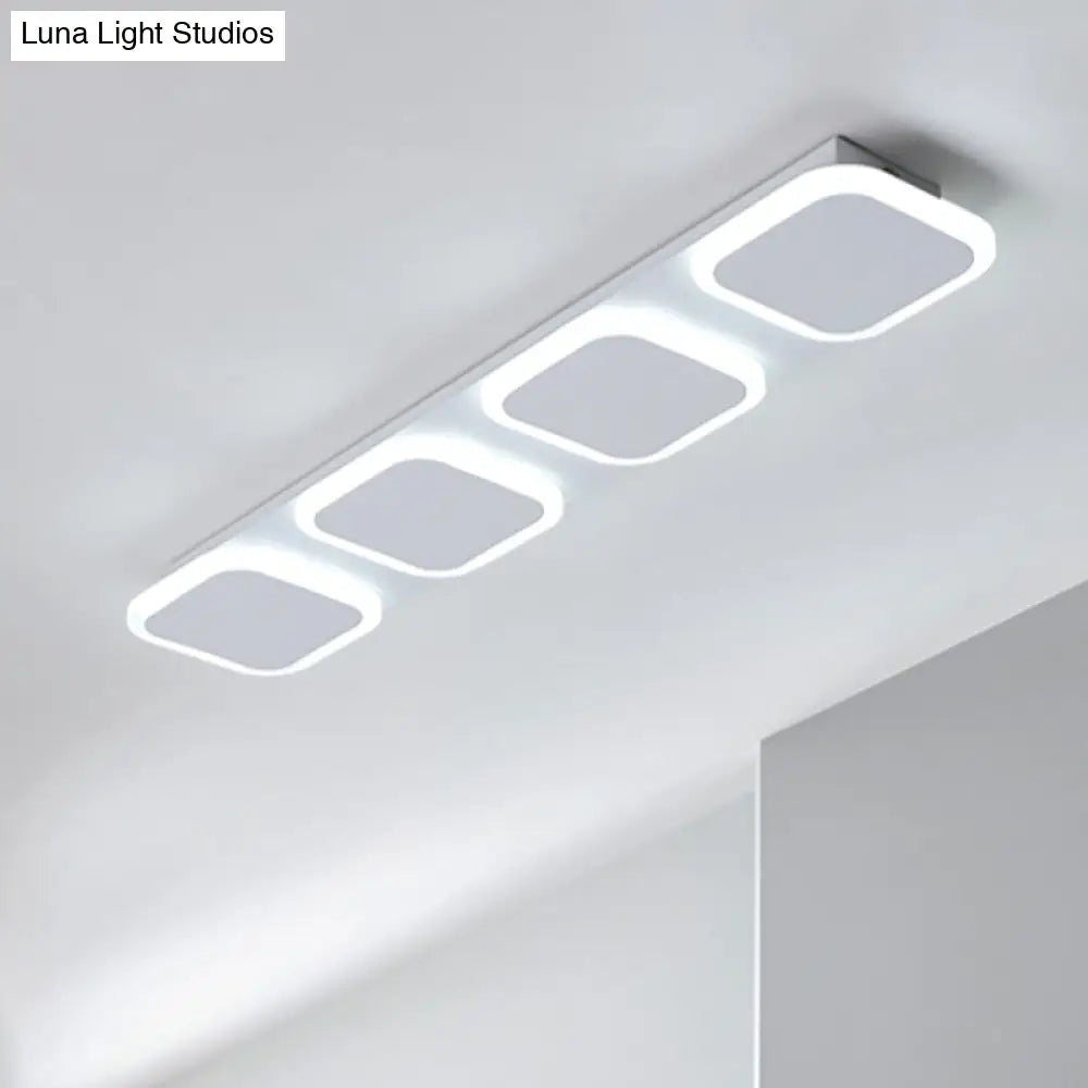 Modern Rectangle Flush Led Ceiling Light Fixture With Acrylic Shade - 4/5 Lights White/Warm For