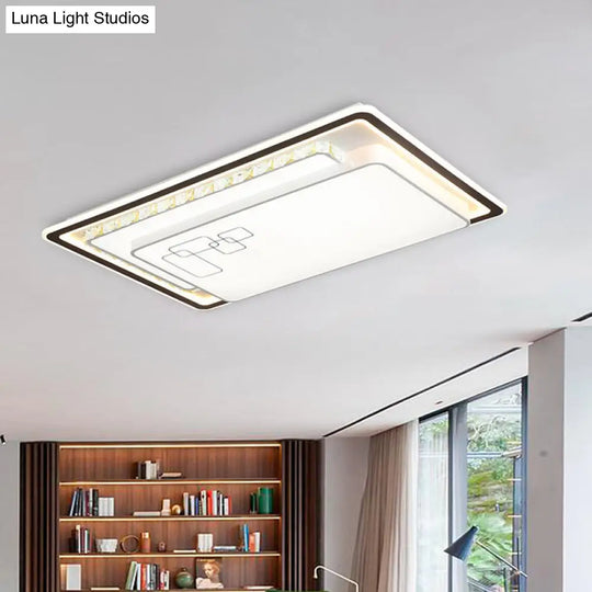 Modern Rectangle Led Ceiling Light With Acrylic And K9 Crystal White