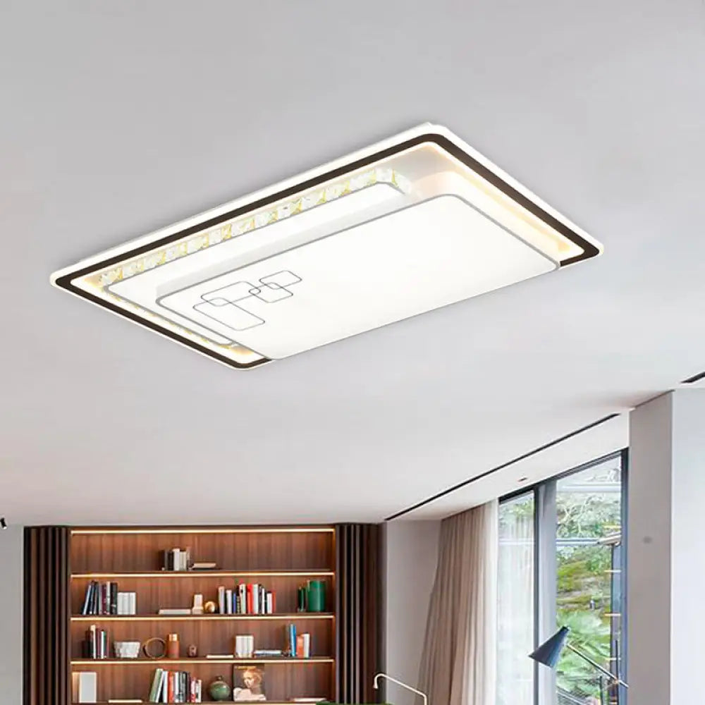 Modern Rectangle Led Ceiling Light With Acrylic And K9 Crystal White