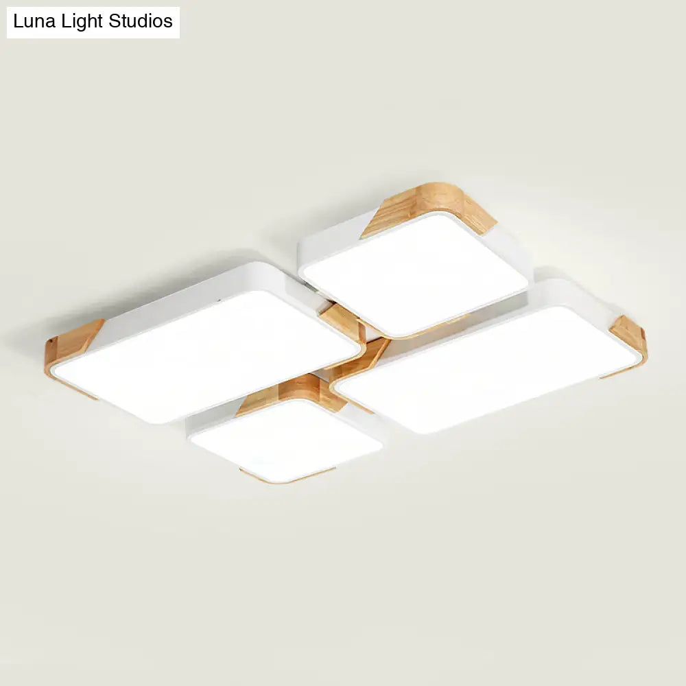 Modern Rectangle Led Flushmount Ceiling Lamp For Living Room - Metal Wood Flush Light