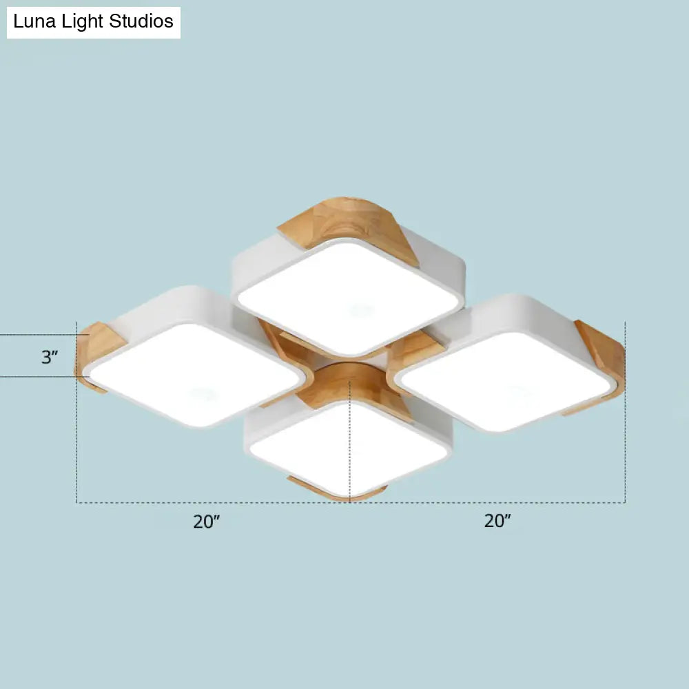 Modern Rectangle Led Flushmount Ceiling Lamp For Living Room - Metal Wood Flush Light White / Square