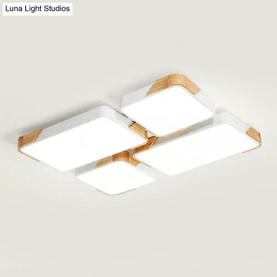 Modern Rectangle Led Flushmount Ceiling Lamp For Living Room - Metal Wood Flush Light