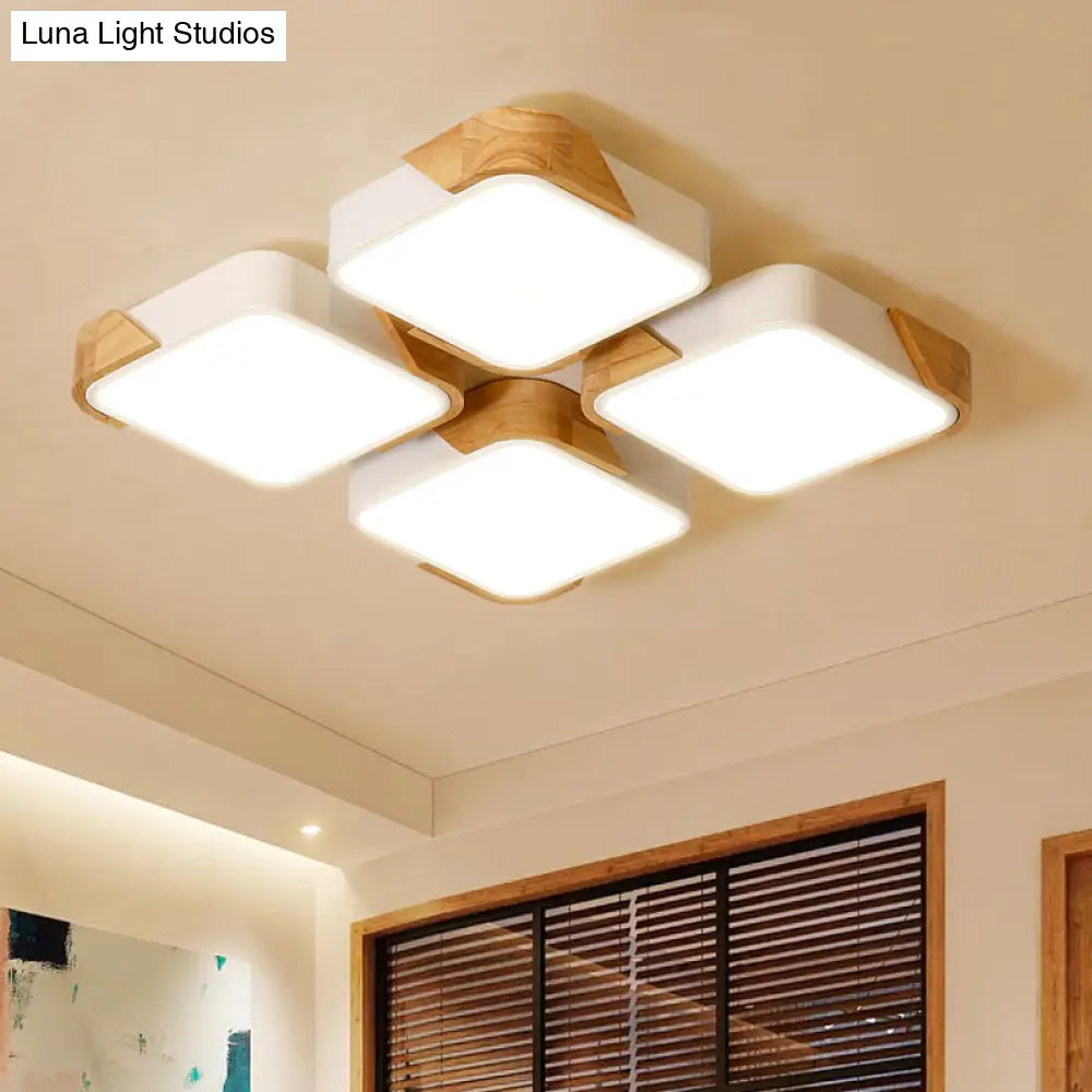 Modern Rectangle Led Flushmount Ceiling Lamp For Living Room - Metal Wood Flush Light