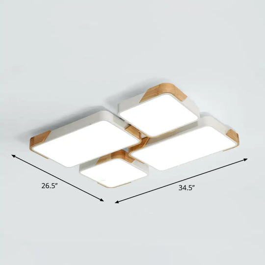 Modern Rectangle Led Flushmount Ceiling Lamp For Living Room - Metal Wood Flush Light White /