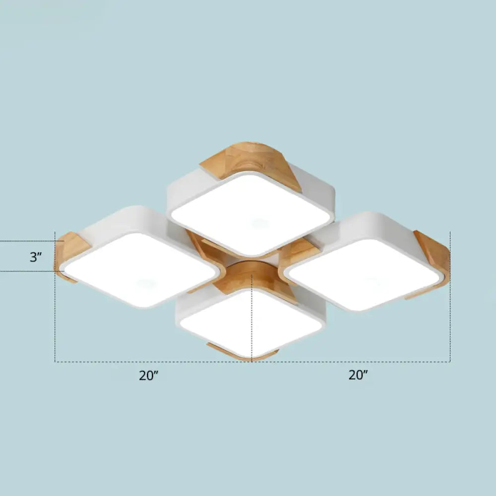 Modern Rectangle Led Flushmount Ceiling Lamp For Living Room - Metal Wood Flush Light White /