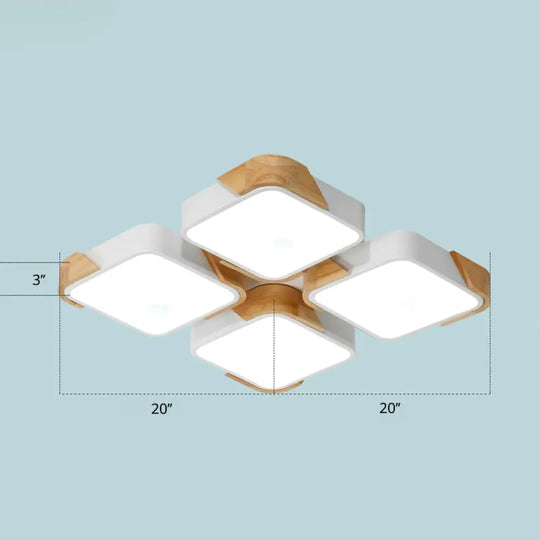 Modern Rectangle Led Flushmount Ceiling Lamp For Living Room - Metal Wood Flush Light White /