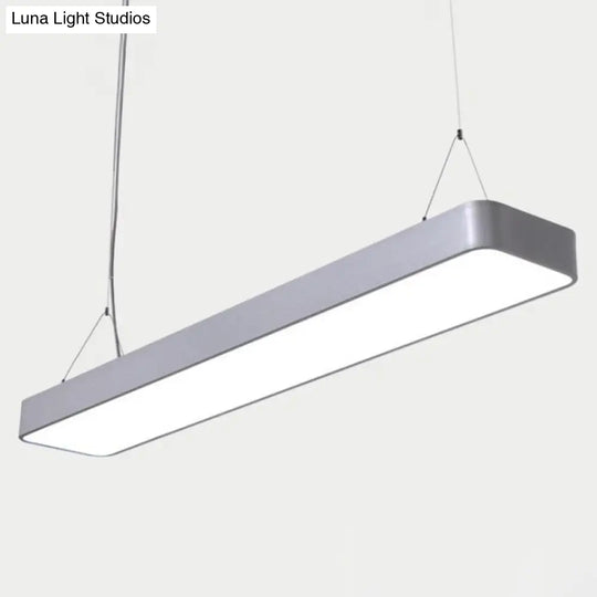 Rectangle Metal Led Pendant Light With Acrylic Diffuser For Office Silver / 23.5