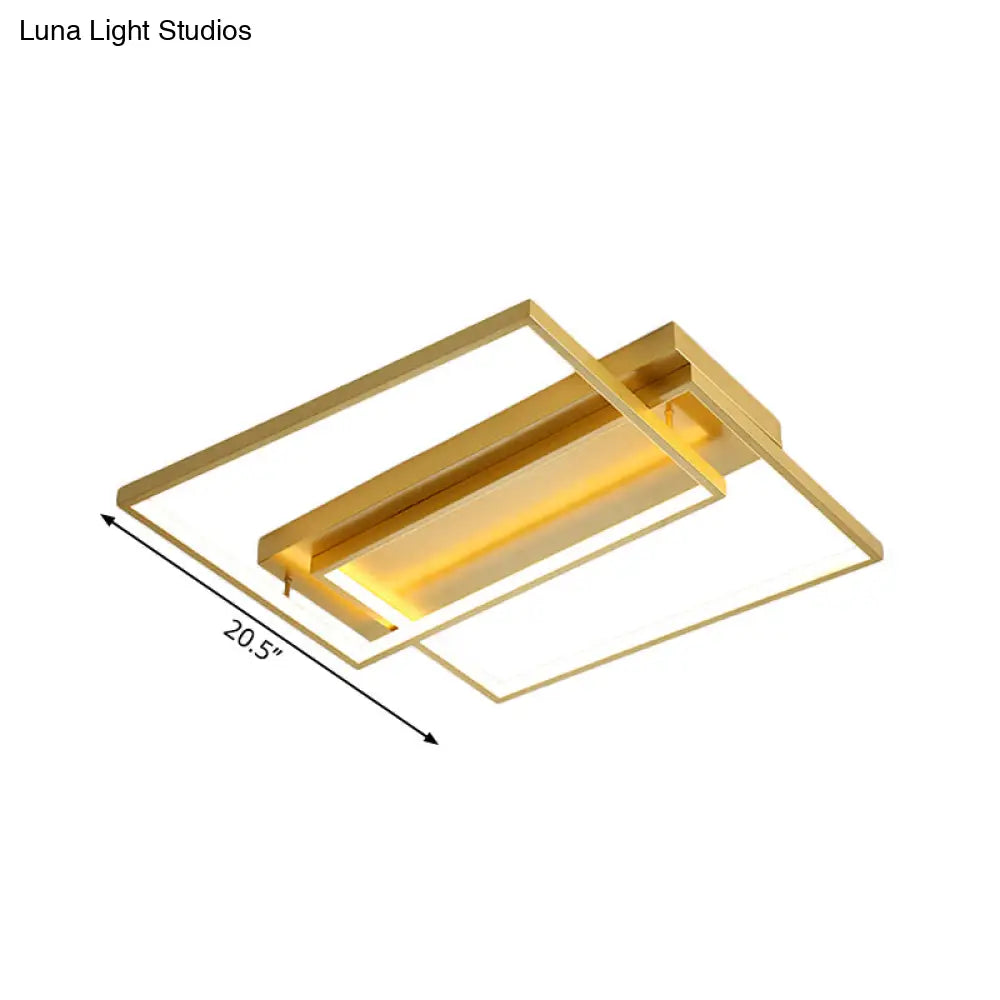 Modern Rectangle Metal Flush Mount Light Fixture - 16.5’/20.5’ W Led Gold Ceiling Lamp For Bedroom