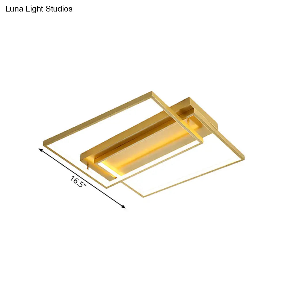 Modern Rectangle Metal Flush Mount Light Fixture - 16.5’/20.5’ W Led Gold Ceiling Lamp For Bedroom