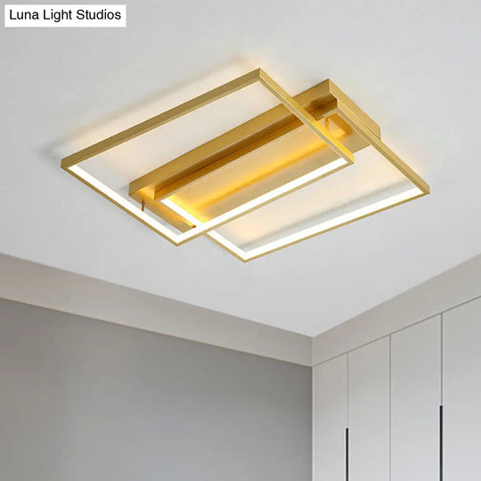 Modern Rectangle Metal Flush Mount Light Fixture - 16.5/20.5 W Led Gold Ceiling Lamp For Bedroom /