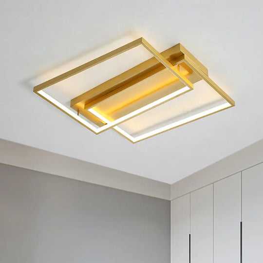 Modern Rectangle Metal Flush Mount Light Fixture - 16.5’/20.5’ W Led Gold Ceiling Lamp For