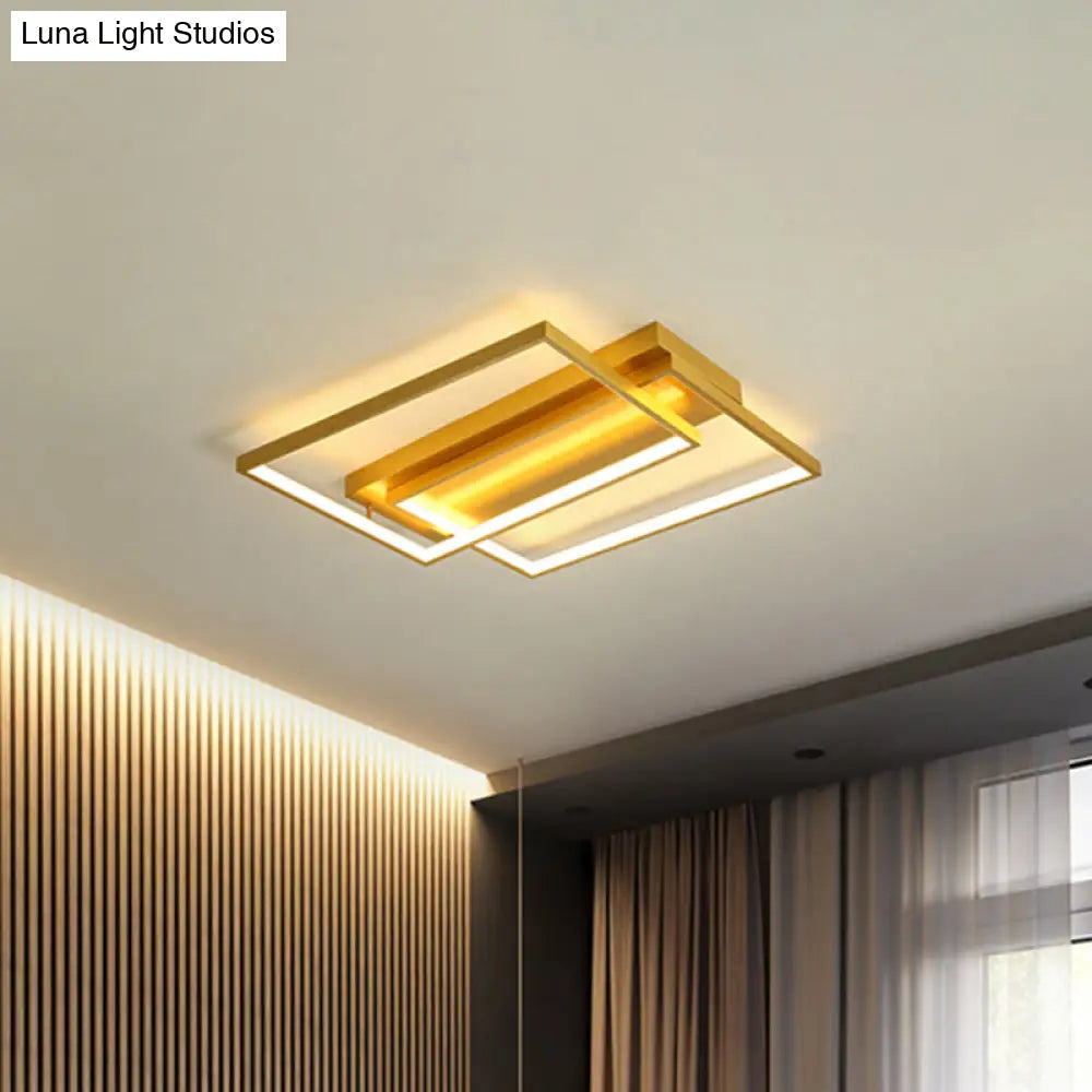 Modern Rectangle Metal Flush Mount Light Fixture - 16.5’/20.5’ W Led Gold Ceiling Lamp For Bedroom