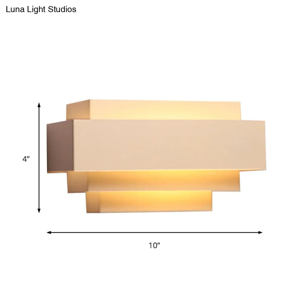 Modern Rectangle Wall Lamp With Tiered Metal Design - White 1 Head Sconce Light For Bedroom