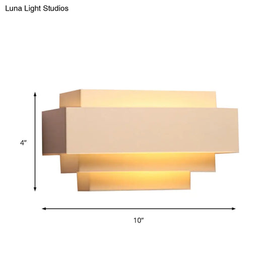 Modern Rectangle Wall Lamp With Tiered Metal Design - White 1 Head Sconce Light For Bedroom