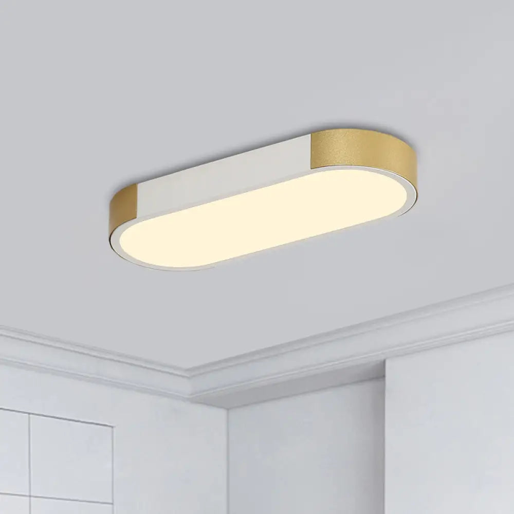 Modern Rectangular Corridor Led Ceiling Flush Mount - Metallic Flushmount Lighting In White/Gold Or