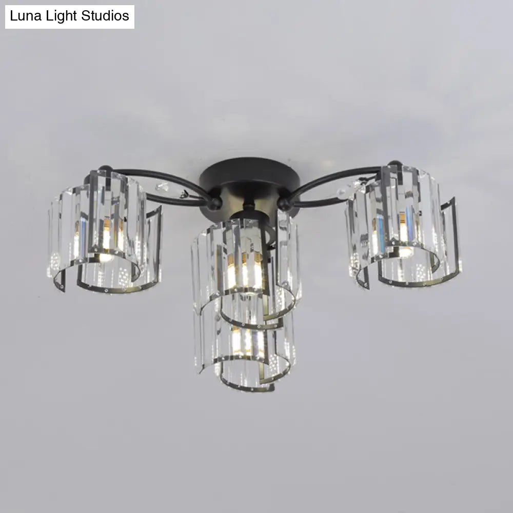 Modern Rectangular Crystal Ceiling Light: Curved Panel Semi Flush Mount With 4/6 Heads For Dining