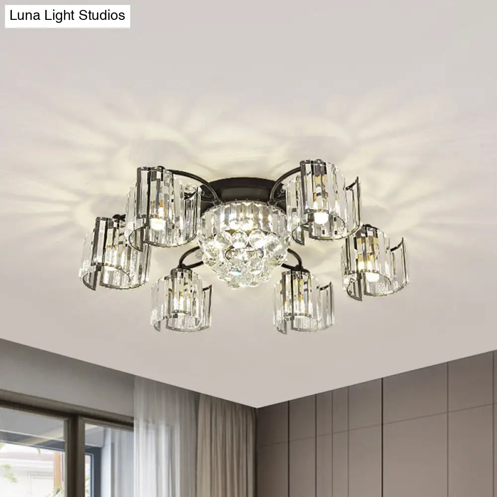 Modern Rectangular Crystal Ceiling Light: Curved Panel Semi Flush Mount With 4/6 Heads For Dining