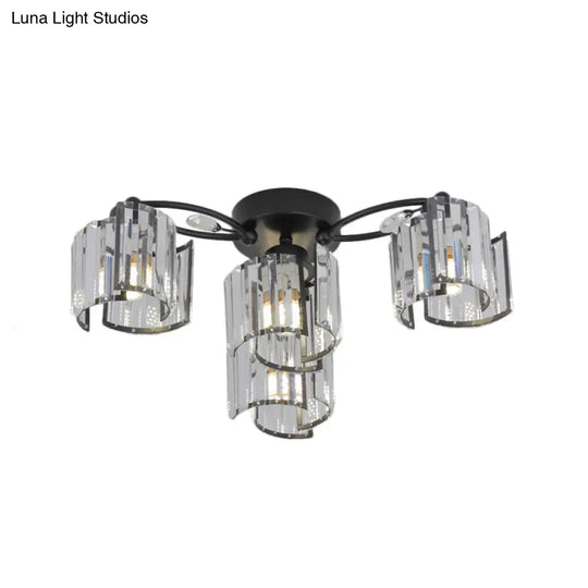 Modern Rectangular Crystal Ceiling Light: Curved Panel Semi Flush Mount With 4/6 Heads For Dining