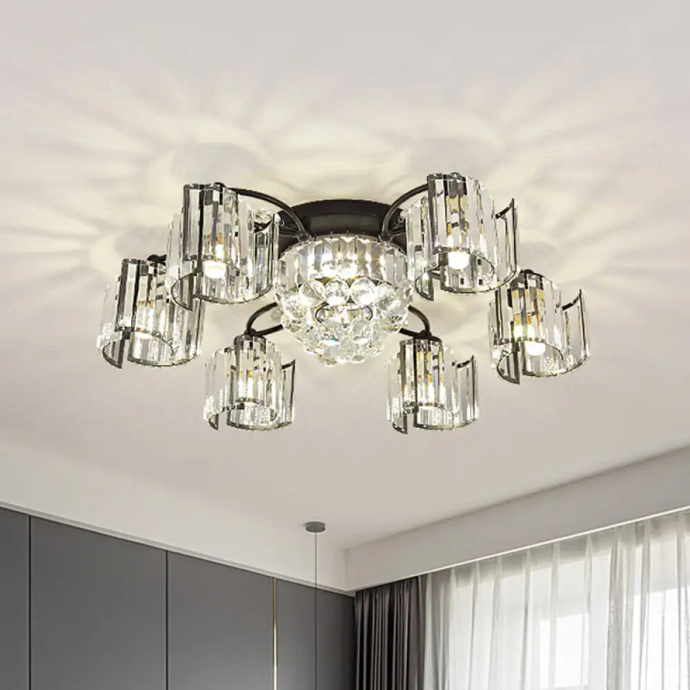 Modern Rectangular Crystal Ceiling Light: Curved Panel Semi Flush Mount With 4/6 Heads For Dining