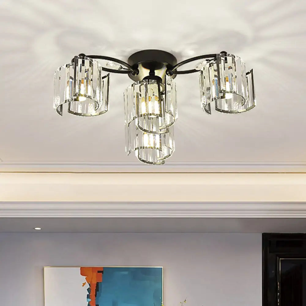 Modern Rectangular Crystal Ceiling Light: Curved Panel Semi Flush Mount With 4/6 Heads For Dining