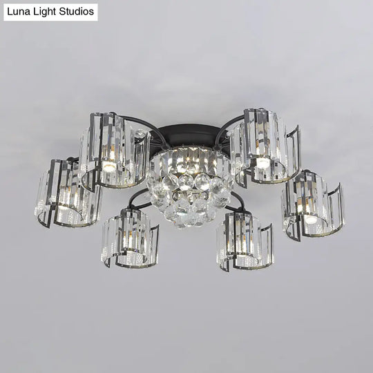 Modern Rectangular Crystal Ceiling Light: Curved Panel Semi Flush Mount With 4/6 Heads For Dining