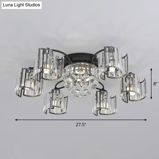 Modern Rectangular Crystal Ceiling Light: Curved Panel Semi Flush Mount With 4/6 Heads For Dining