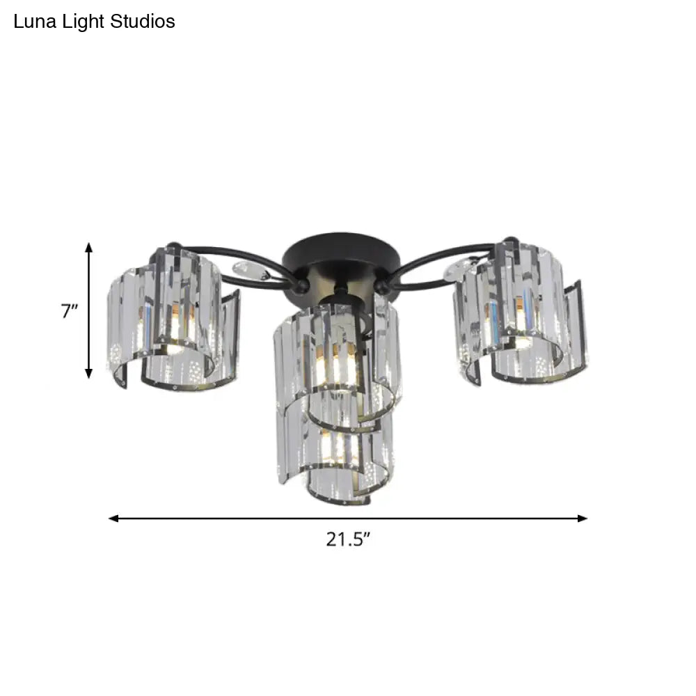 Modern Rectangular Crystal Ceiling Light: Curved Panel Semi Flush Mount With 4/6 Heads For Dining