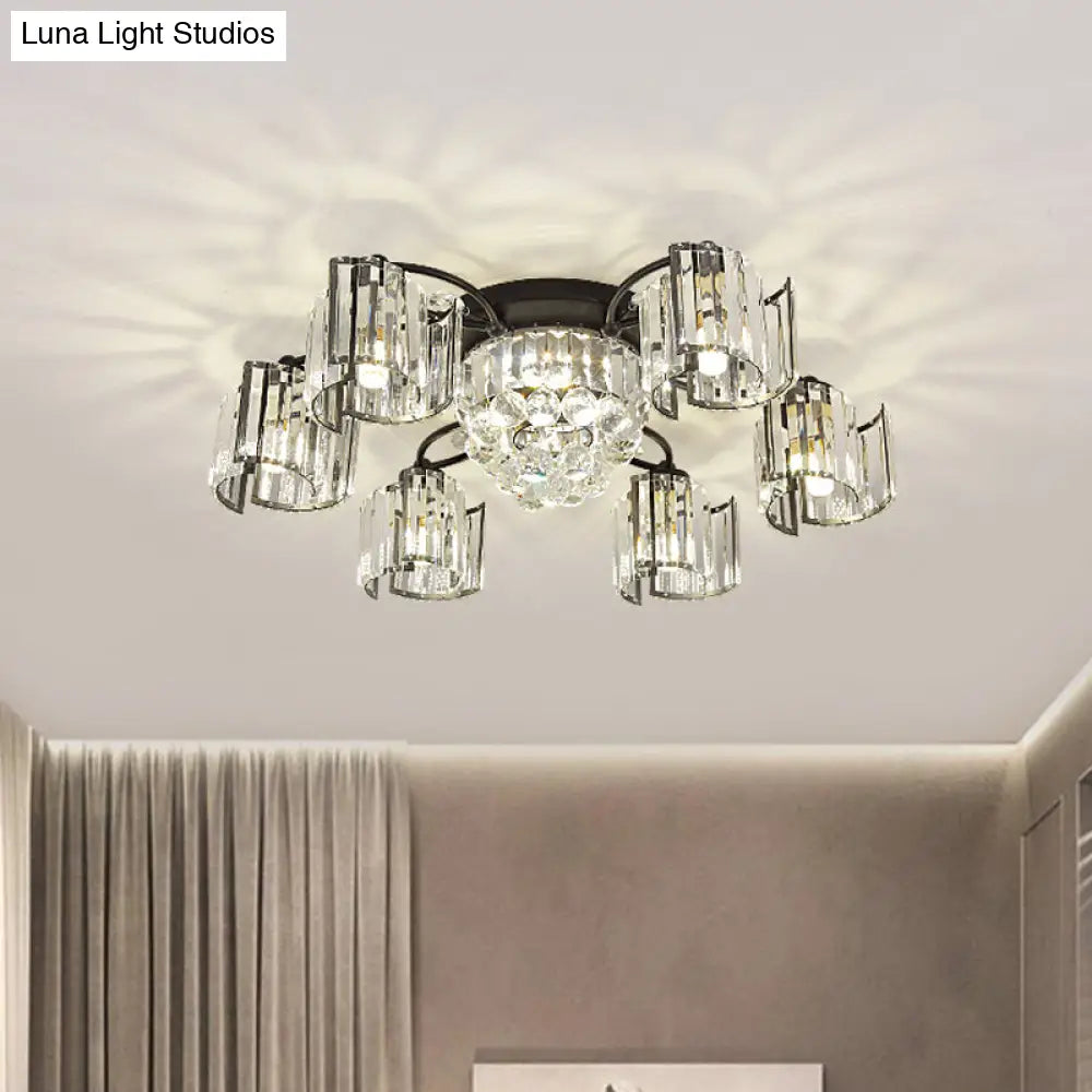 Modern Rectangular Crystal Ceiling Light: Curved Panel Semi Flush Mount With 4/6 Heads For Dining