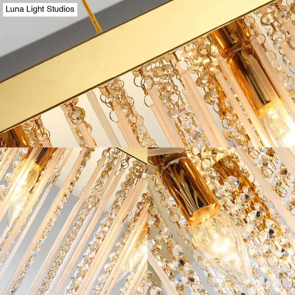 Modern Rectangular Crystal Pendant Ceiling Light - Gold Led Chandelier 23.5/31.5/39 Wide