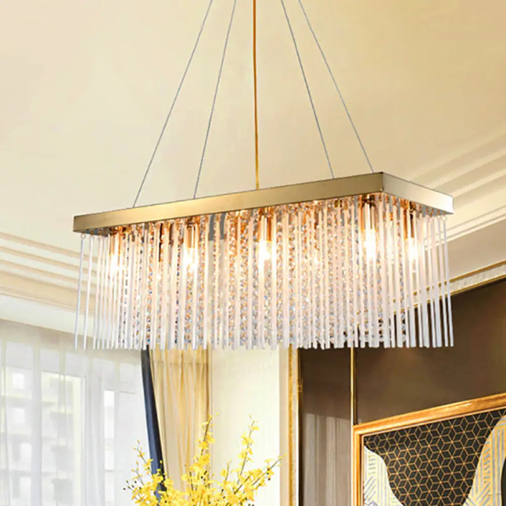 Modern Rectangular Crystal Pendant Ceiling Light - Gold Led Chandelier 23.5/31.5/39 Wide / 23.5