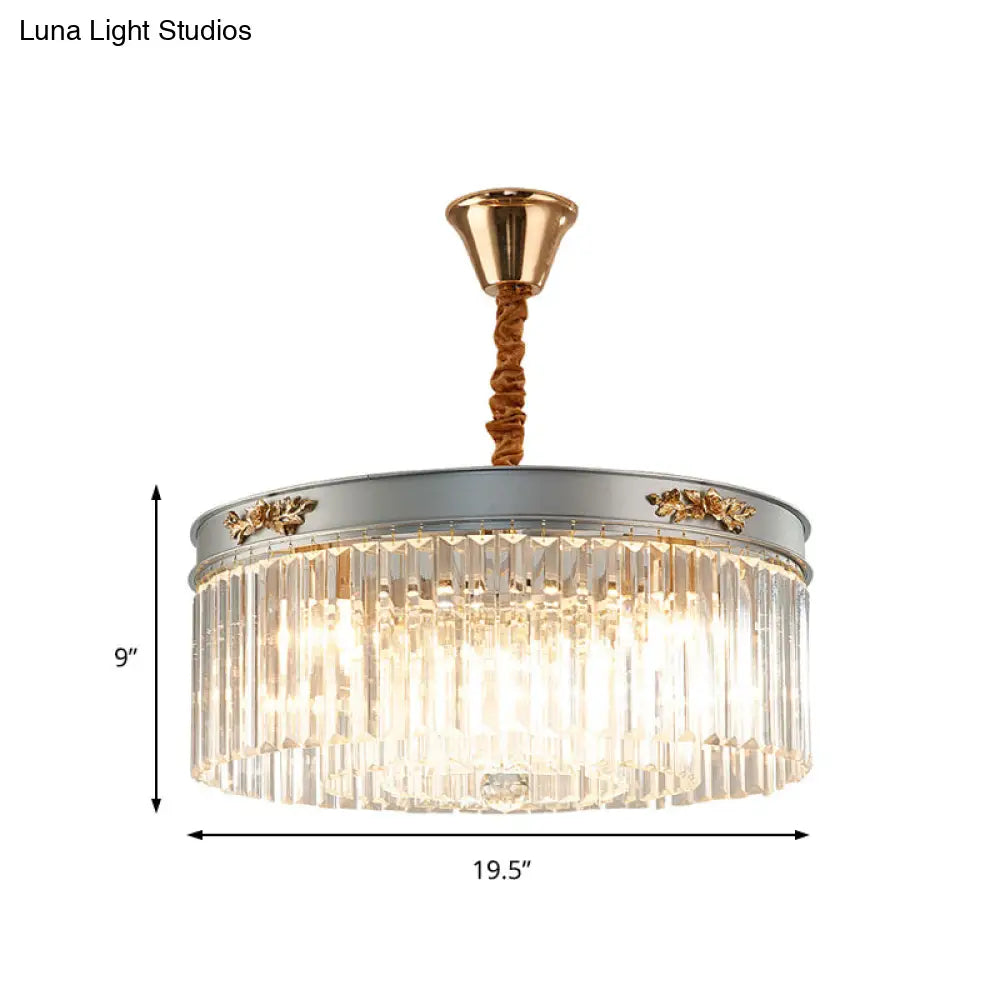 Modern Rectangular Drum Chandelier - Crystal Lights 3/4 Dining Room Hanging Light 16/19.5 Wide