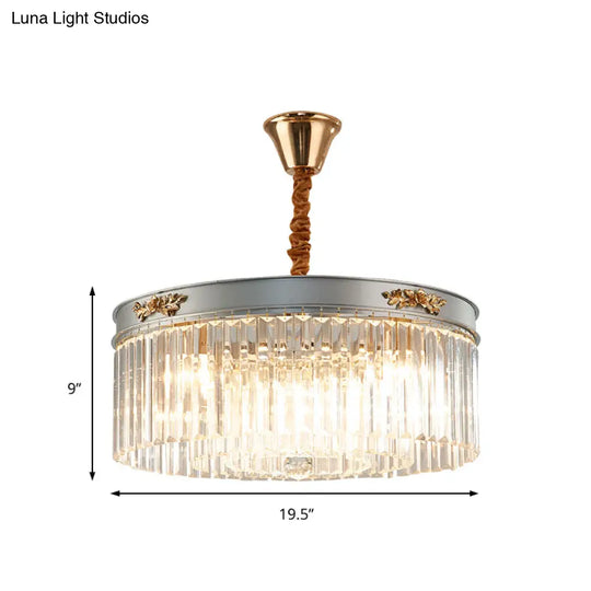 Modern Rectangular Drum Chandelier - Crystal Lights 3/4 Dining Room Hanging Light 16/19.5 Wide