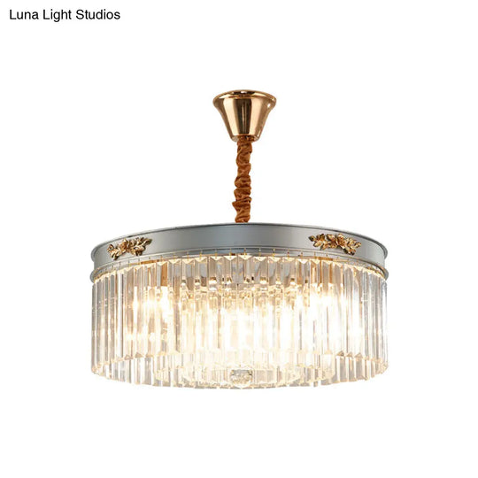 Modern Rectangular Drum Chandelier - Crystal Lights 3/4 Dining Room Hanging Light 16/19.5 Wide