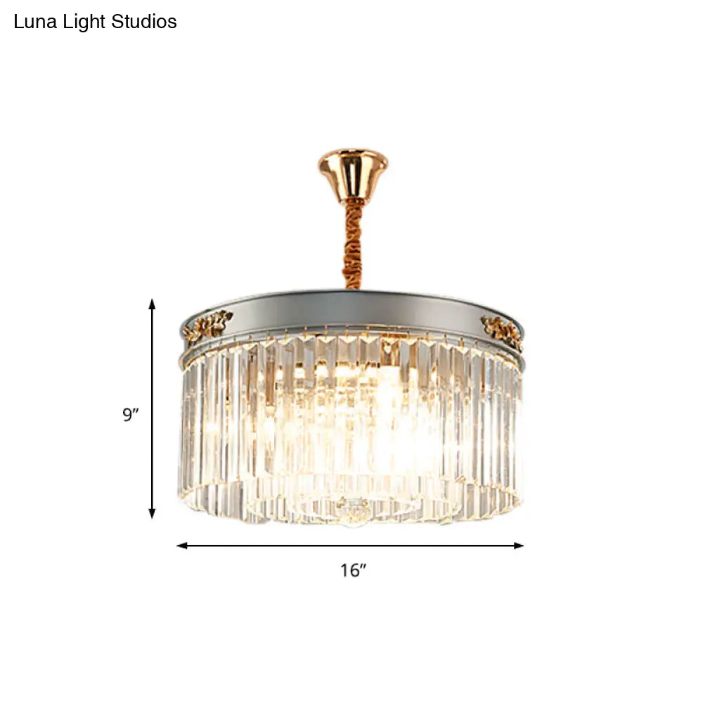 Modern Rectangular Drum Chandelier - Crystal Lights 3/4 Dining Room Hanging Light 16/19.5 Wide