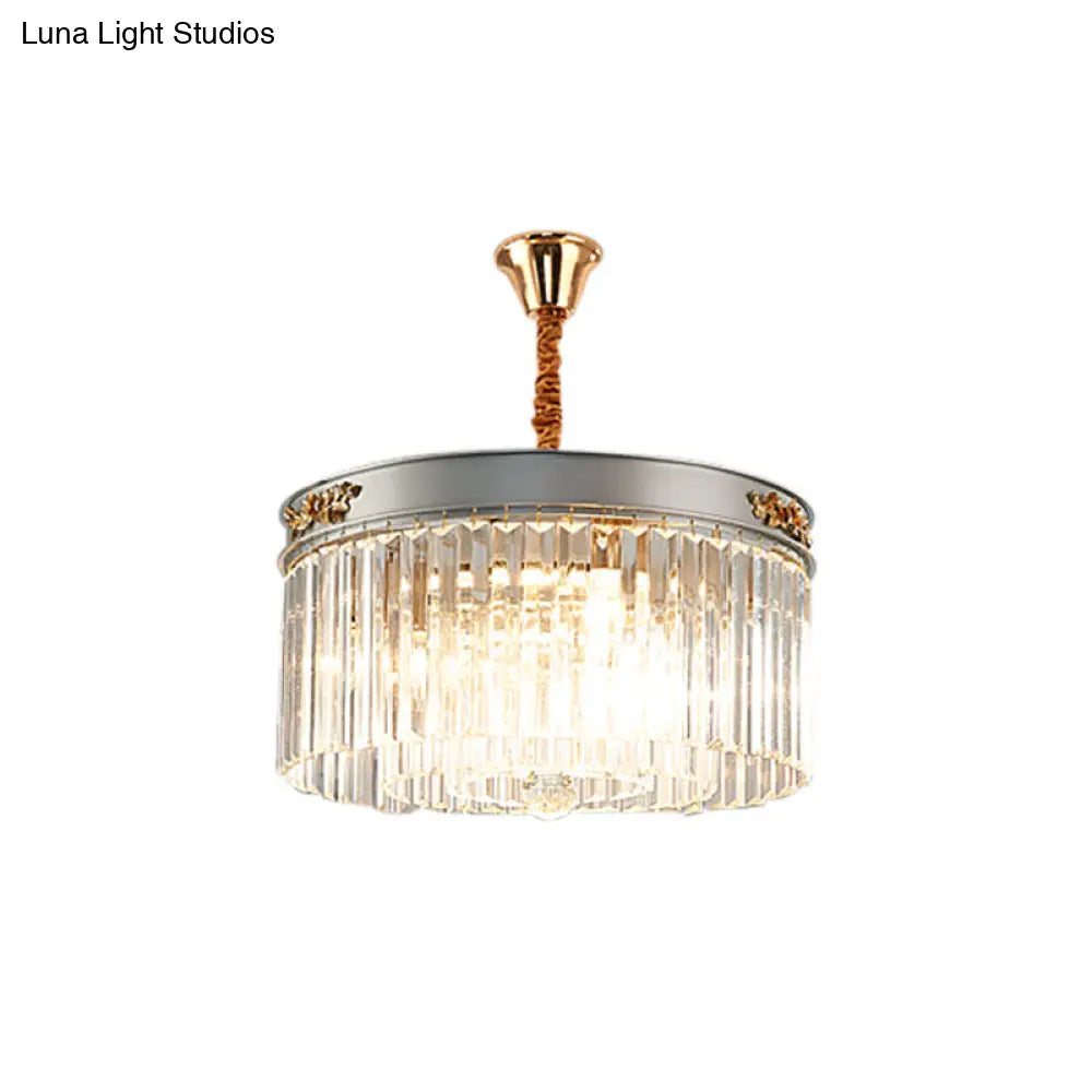 Modern Rectangular Drum Chandelier - Crystal Lights 3/4 Dining Room Hanging Light 16/19.5 Wide