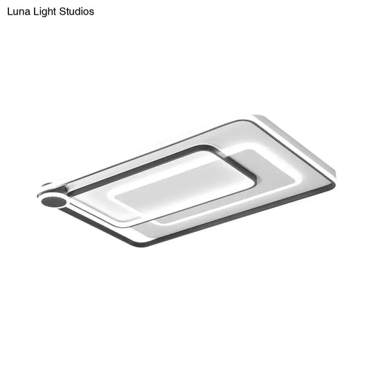 Modern Rectangular Flush Mount Led Ceiling Light In Black With Warm/White Lighting