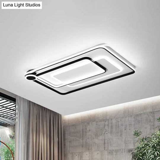 Modern Rectangular Flush Mount Led Ceiling Light In Black With Warm/White Lighting / Warm