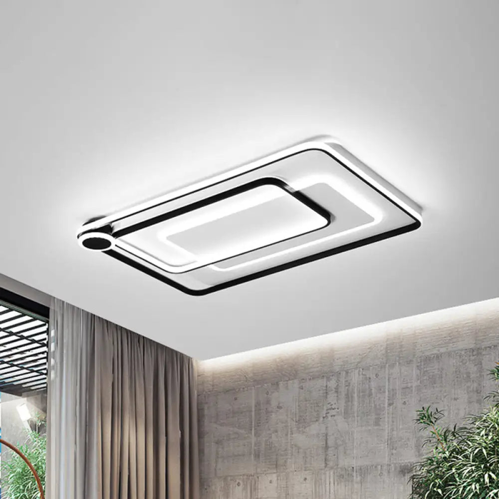 Modern Rectangular Flush Mount Led Ceiling Light In Black With Warm/White Lighting / Warm