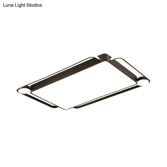 Modern Rectangular Flush Mount Led Ceiling Light In Metallic Black - Perfect For Living Room Warm