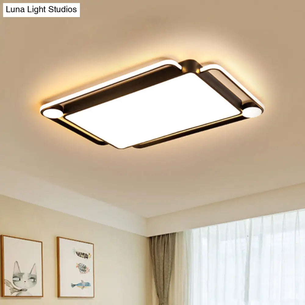 Modern Rectangular Flush Mount Led Ceiling Light In Metallic Black - Perfect For Living Room Warm