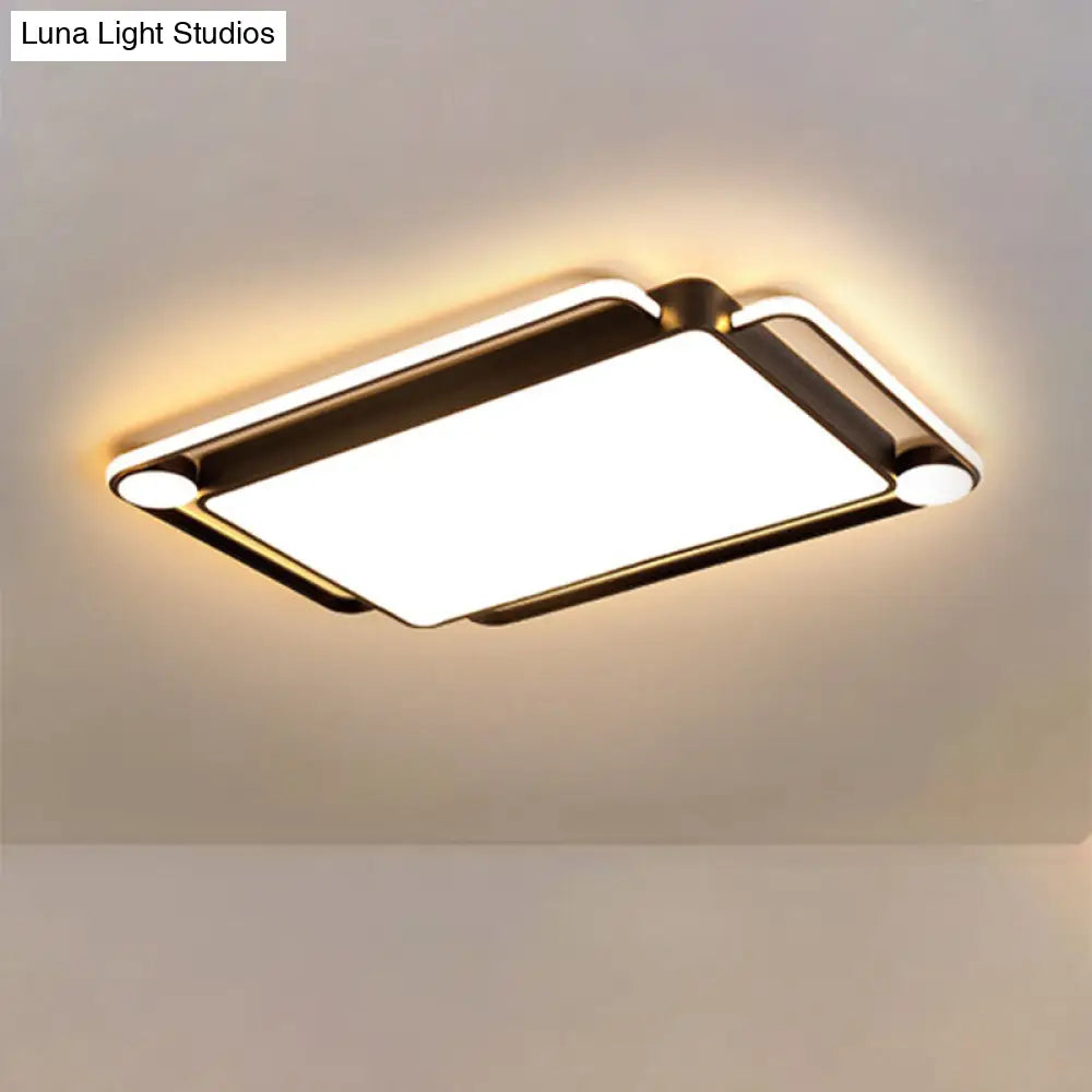 Modern Rectangular Flush Mount Led Ceiling Light In Metallic Black - Perfect For Living Room Warm