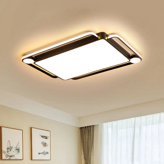 Modern Rectangular Flush Mount Led Ceiling Light In Metallic Black - Perfect For Living Room Warm