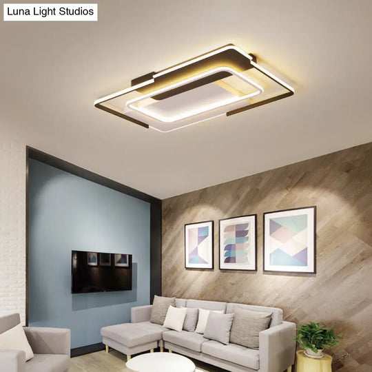 Modern Rectangular Flush Mount Led Ceiling Light In White/Warm - 35.5/43 Wide Ideal For Living Room