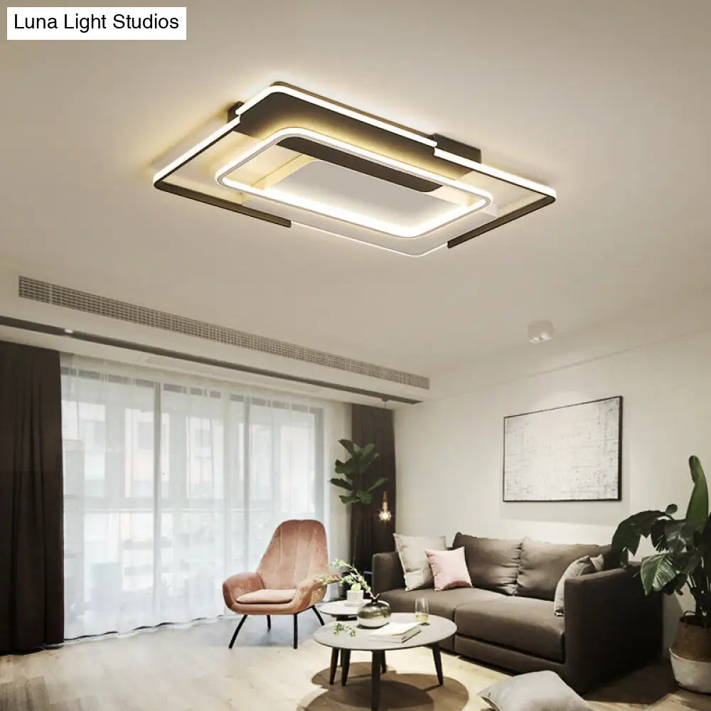 Modern Rectangular Flush Mount Led Ceiling Light In White/Warm - 35.5/43 Wide Ideal For Living Room